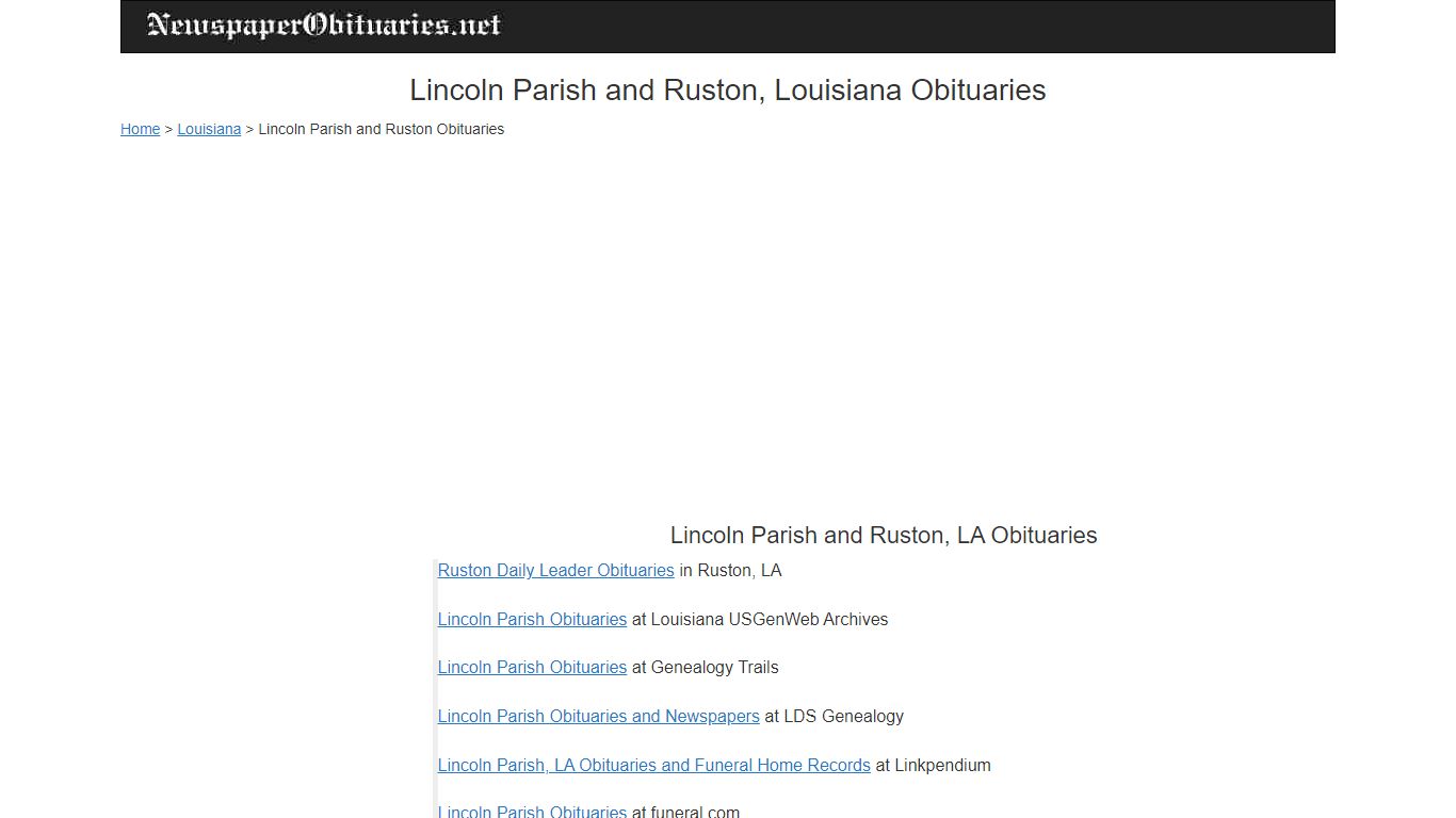 Lincoln Parish & Ruston, LA Obituaries, 25+ indexes